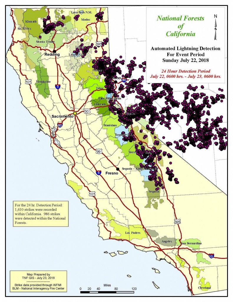 1,610 Lightning Strikes Hit California On Sunday, Mostly Along The - Lightning Map California