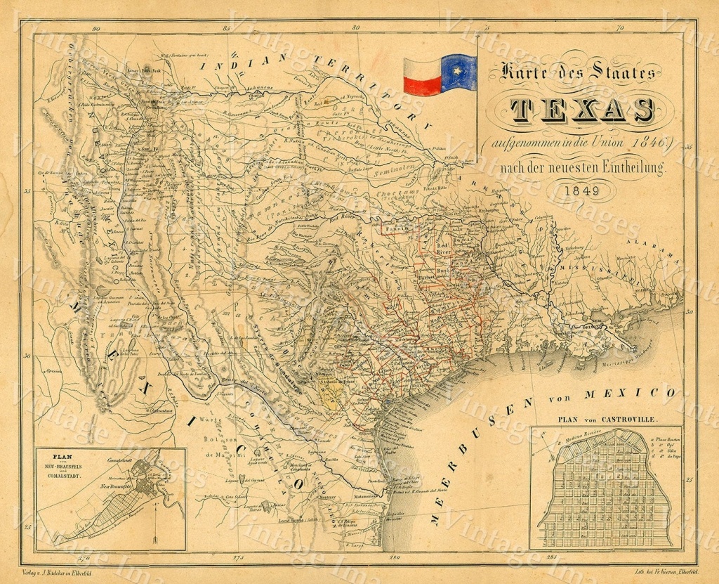1849 Map Of Texas Old Texas Map Texas Map Of Texas Vintage | Etsy - Vintage Texas Map