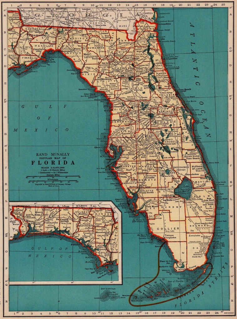 1937 Antique Florida Map Vintage State Map Of Florida Gallery Wall - Florida Map Wall Art