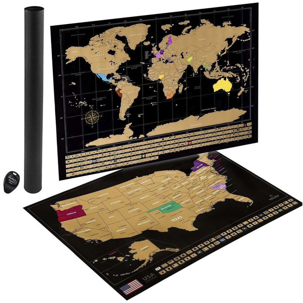 2 Maps - Scratch Off World Map Poster And Scratch Off Us Map With - Texas Scratch Off Map