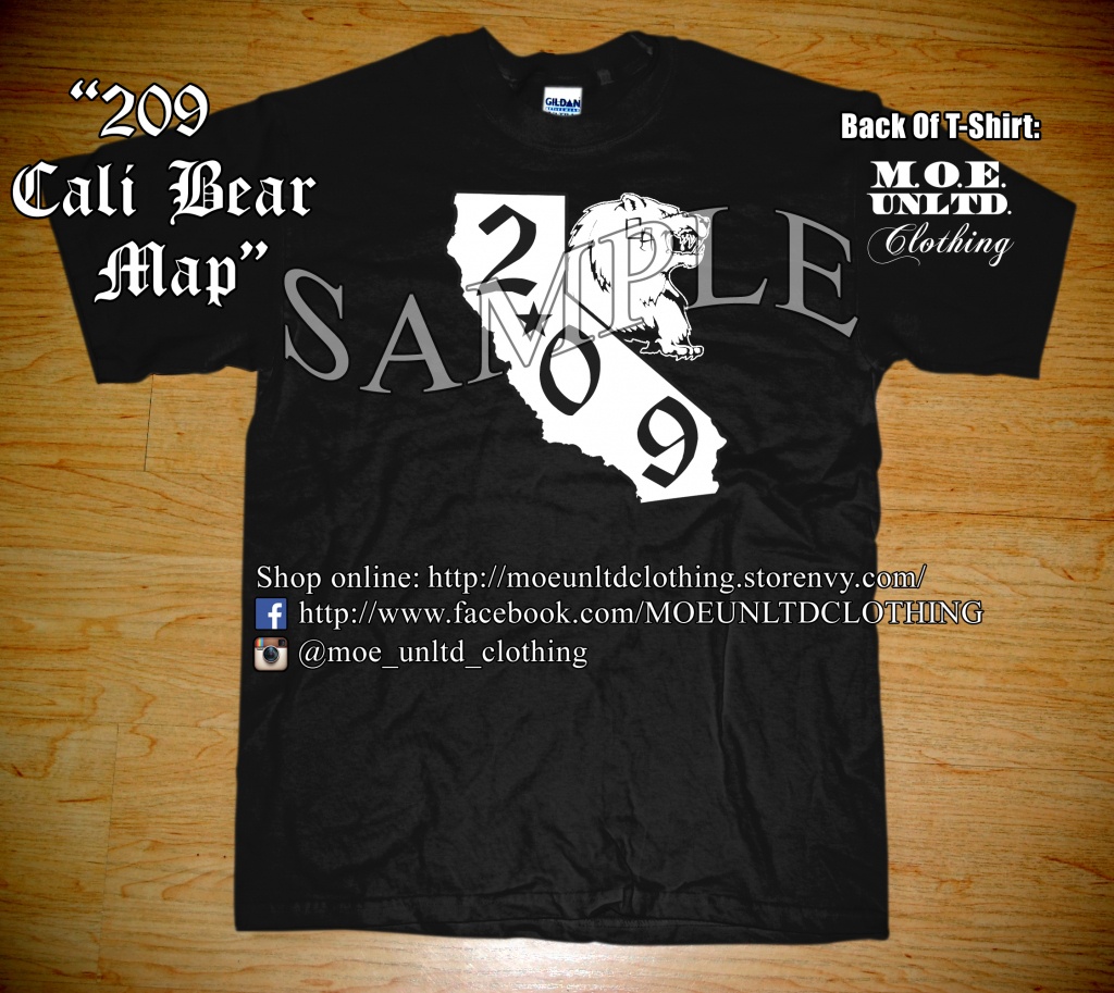 209 Cali Bear Map Men&amp;#039;s T-Shirt From M.o.e. Unltd. Clothing - California Map Shirt