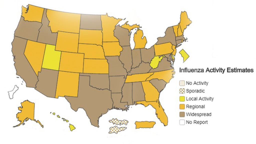 23 States Showing Widespread Flu Outbreaks - Flu Map Florida