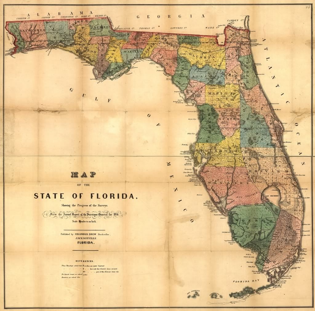 24X36 Vintage Reproduction Railroad Rail Train Historic Map Florida - Antique Florida Map