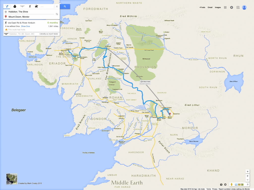 A Google Maps-Style Mockup Of Middle-Earth From Lord Of The Rings - Google Maps Texas Directions