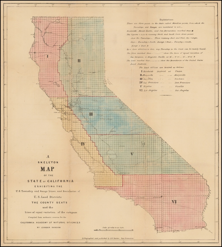 A Skeleton Map Of The State Of California Exhibiting The U.s. - California Township And Range Map