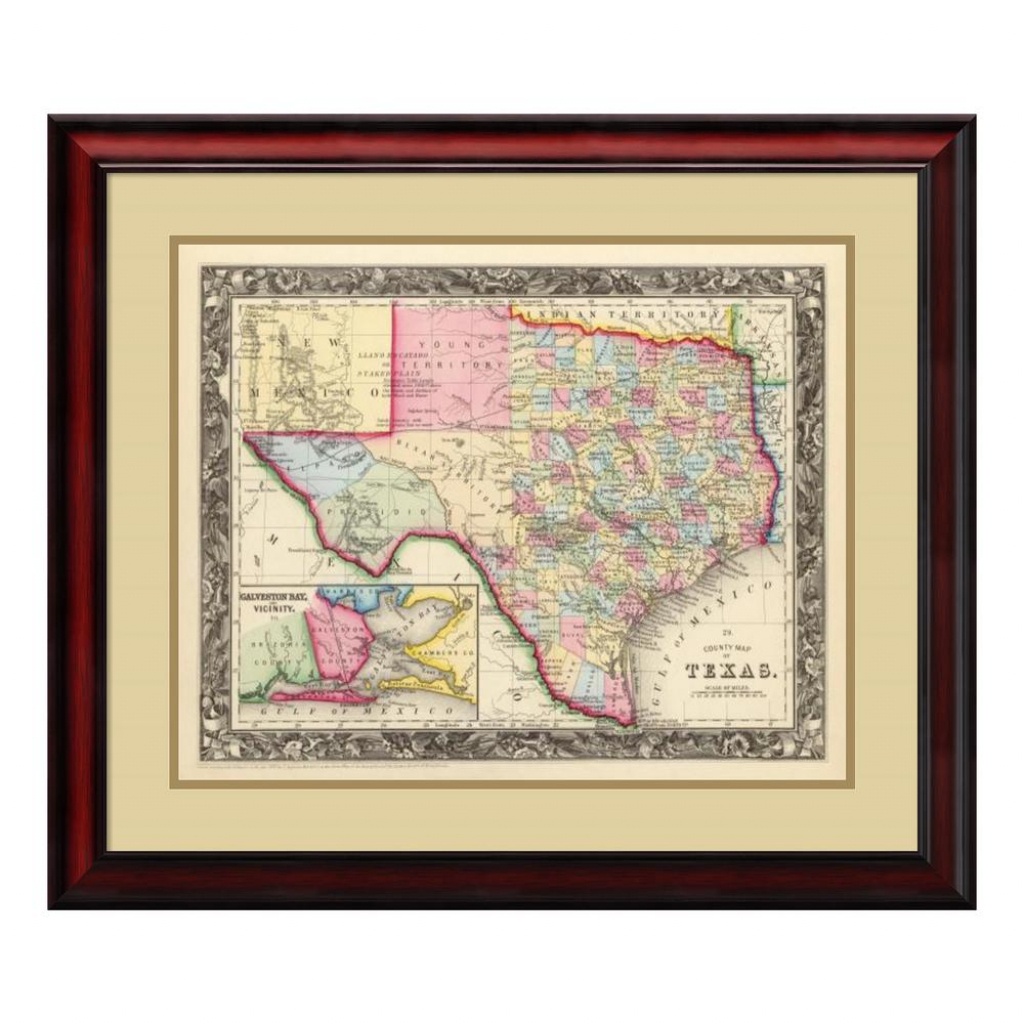 Amanti Art 26 In. H X 30 In. W &amp;quot;county Map Of Texas, 1860&amp;quot;samuel - Texas Map Framed Art