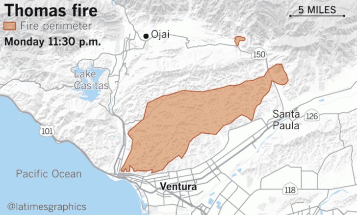 Map Of Thomas Fire In California
