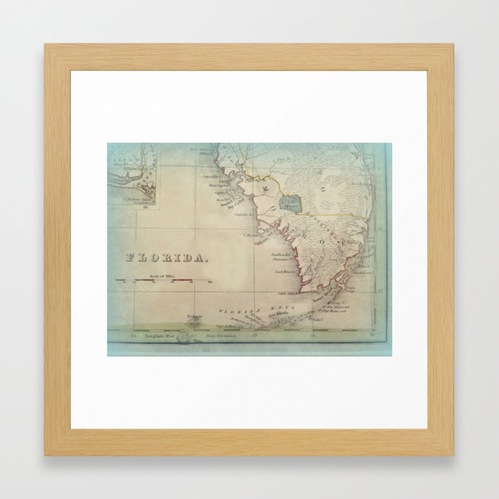 Antique Florida Keys Map Framed Art Printkarengrossman | Society6 - Framed Map Of Florida