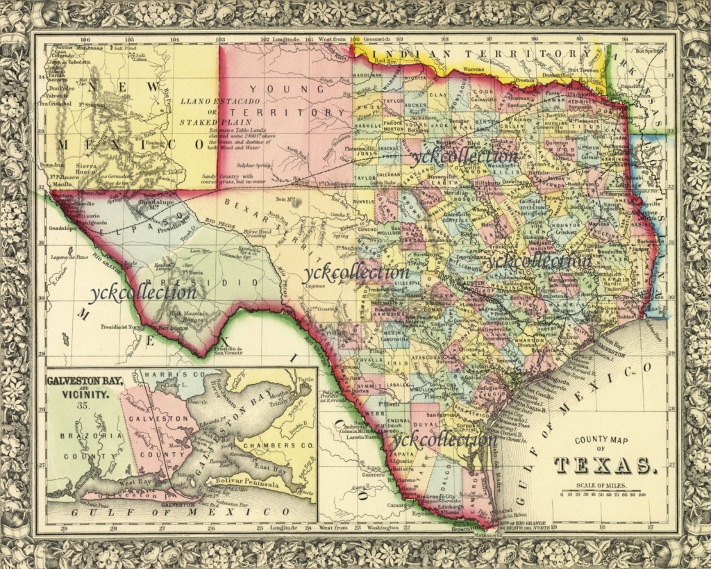 Antique Texas Map 1863 8 X 10 To 28 X 36 Pixels | Etsy - Antique Texas Map