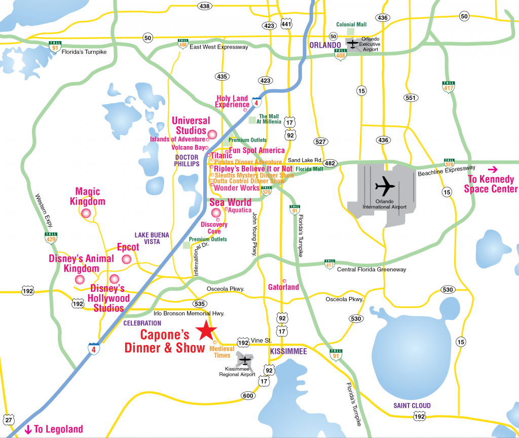 Attractions Map : Orlando Area Theme Park Map : Alcapones - Orlando Florida Location On Map