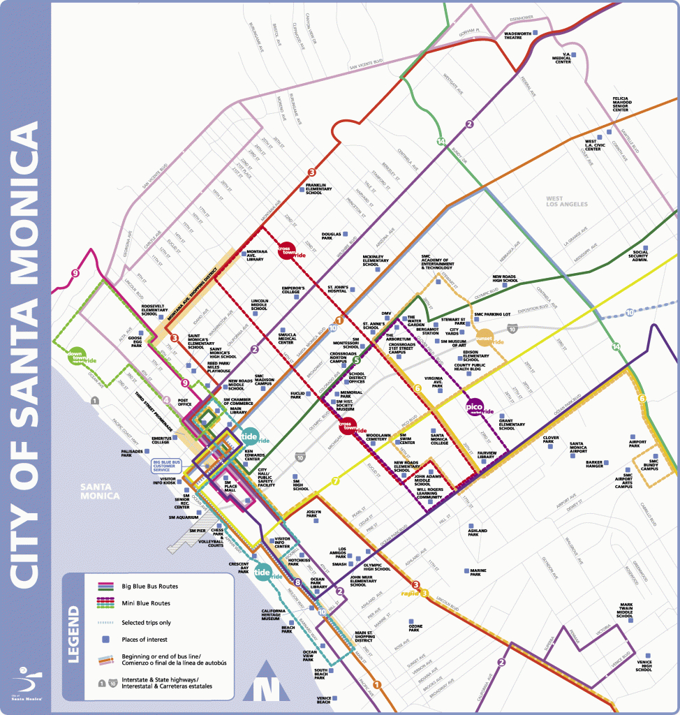 Big Blue Bus Lines In Downtown Santa Monica California Map - Santa - Where Is Santa Monica California On A Map