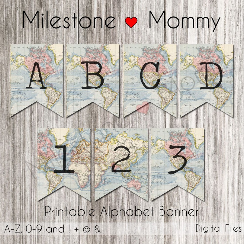Birthday Banner Map, Travel Party Banner, Printable Banner Alphabet - Printable Map Banner