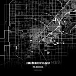 Black Map Poster Template Of Homestead, Florida, Usa | Hebstreits   Homestead Florida Map