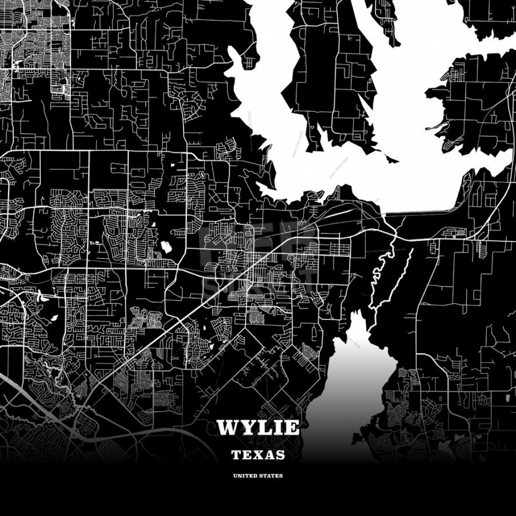 Black Map Poster Template Of Wylie, Texas, Usa | Maps Vector - Wylie Texas Map