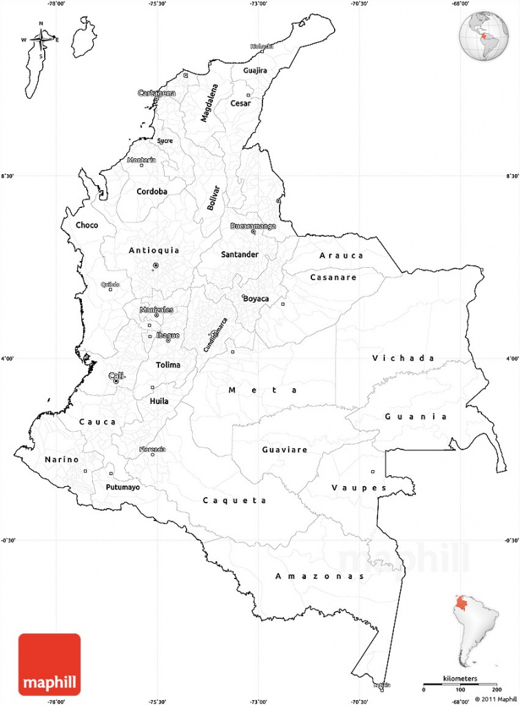 Blank Simple Map Of Colombia, Cropped Outside - Printable Map Of Colombia
