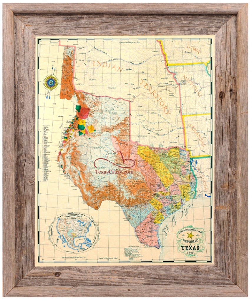 Buy Republic Of Texas Map 1845 Framed - Historical Maps And Flags - Texas Map Art
