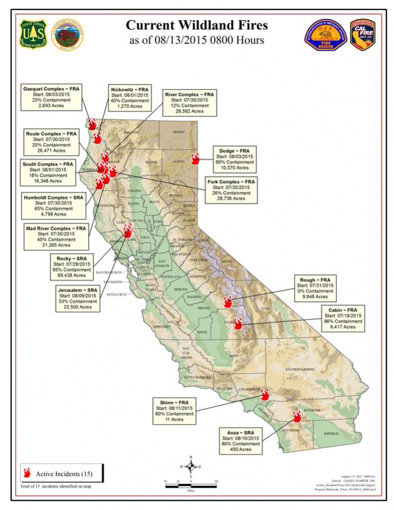 Cal Fire Thursday Morning August 13, 2015 Report On Wildfires In - Active Fire Map For California