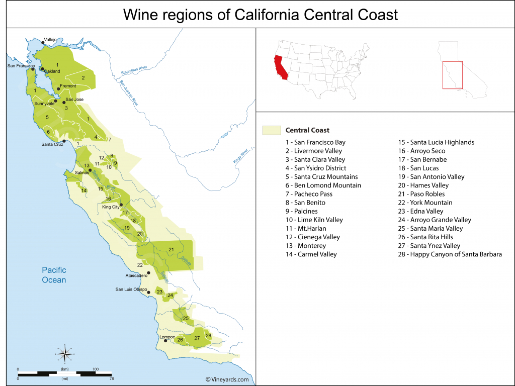 California Central Coast Map Of Vineyards Wine Regions - California Vineyards Map