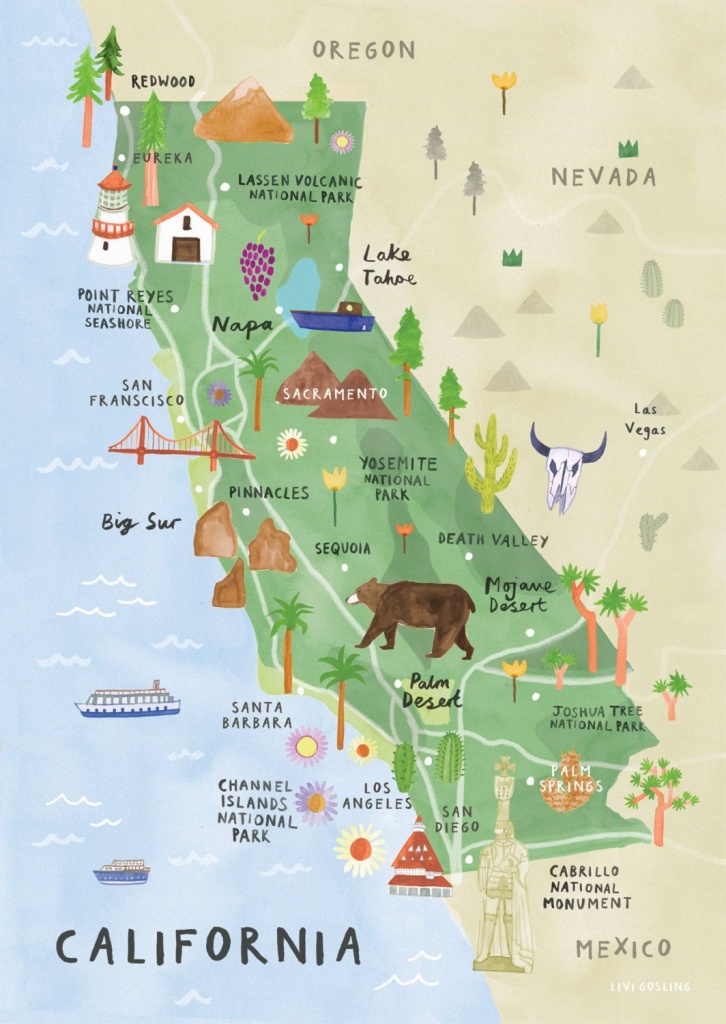 California Illustrated Map - California Print - California Map - Where Can I Buy A Road Map Of California
