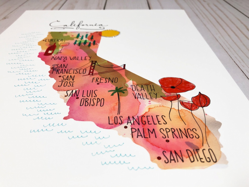 California Map Art Print Map Of California California Wall | Etsy - California Map Art
