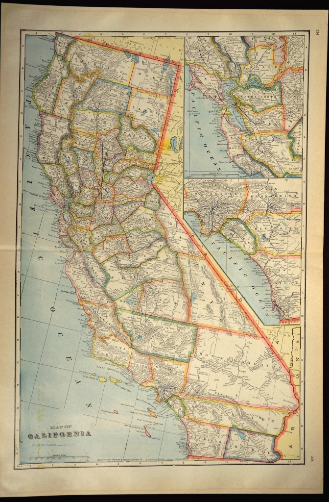 California Map Of California Wall Art Decor Large Antique Colorful - California Map Wall Art