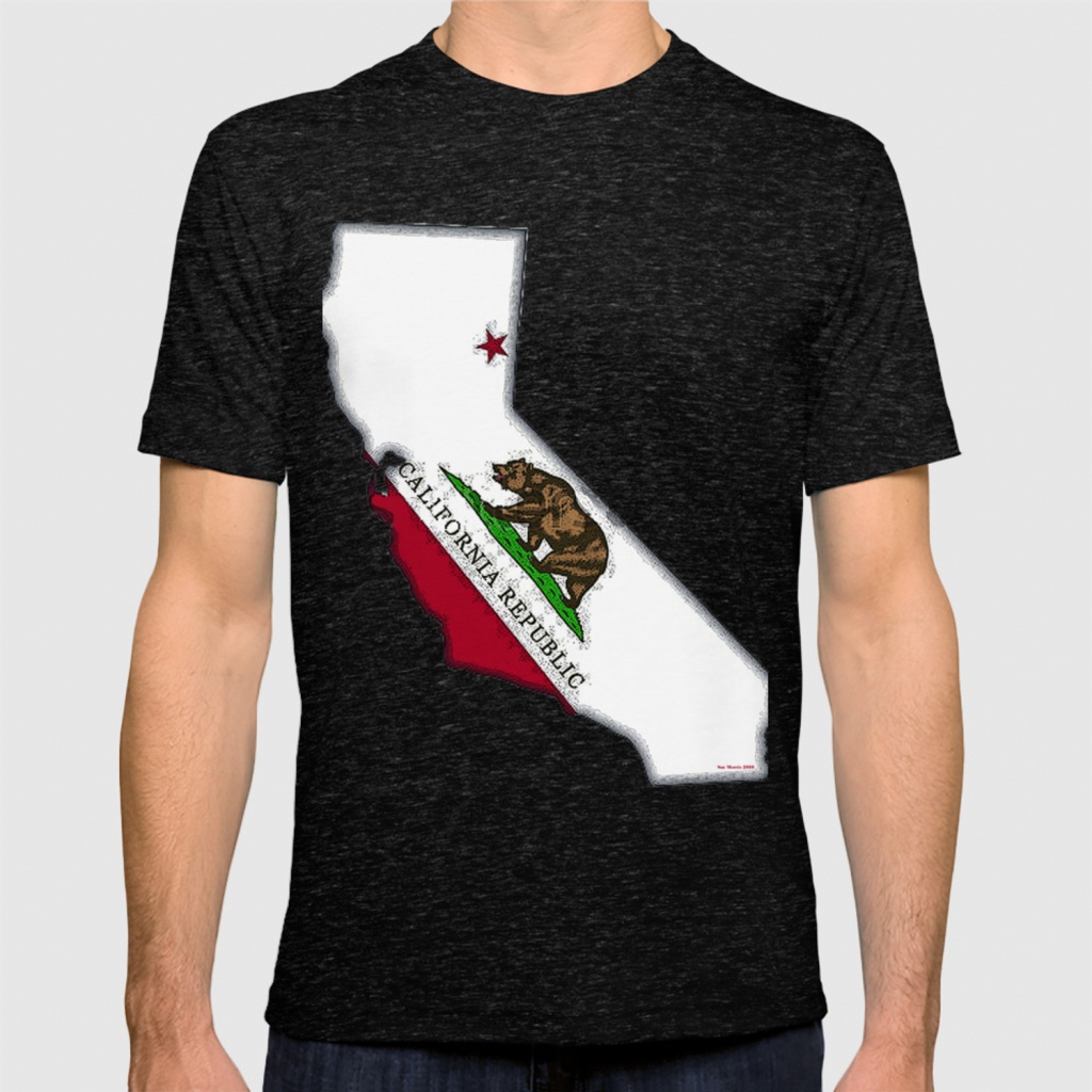 California Map With Californian Flag T-Shirthavocgirl | Society6 - California Map T Shirt