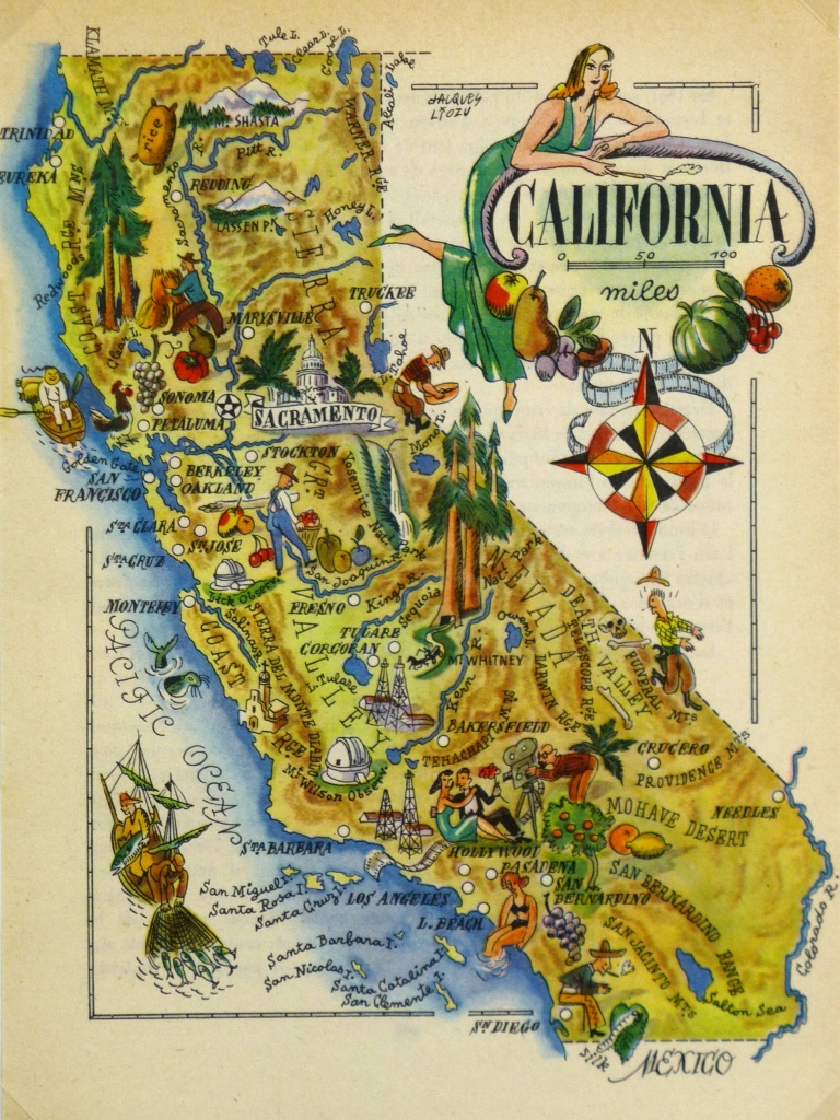 California Pictorial Map, 1946 - Vintage California Map