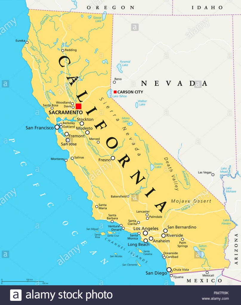 California Political Map With Capital Sacramento, Important Cities - California Rivers Map