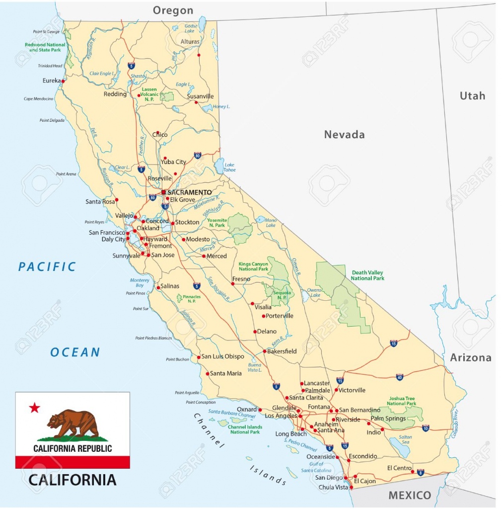California Road Map With Flag - California Road Map Free