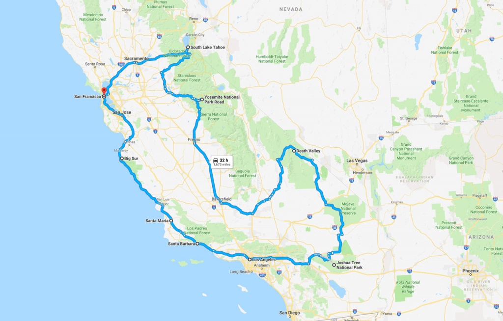 California Road Trip - The Perfect Two Week Itinerary | The Planet D - California Vacation Planning Map