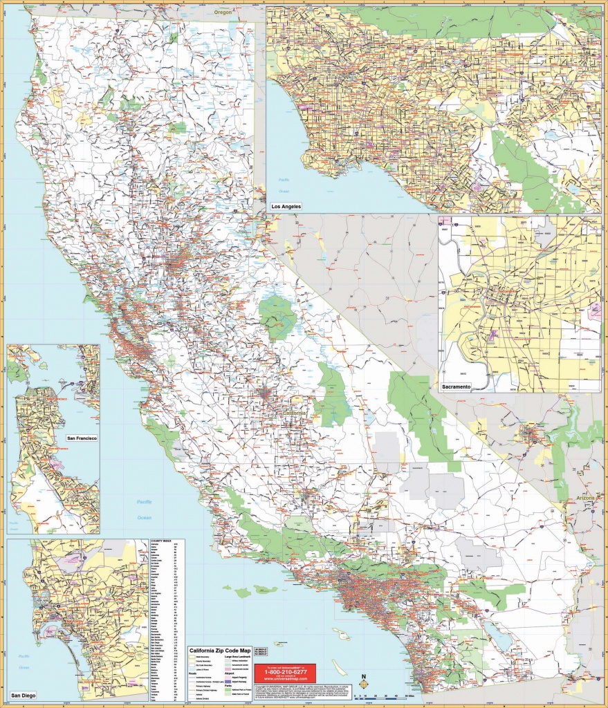 California State Wall Map W/ Zip Codes - The Map Shop - Large Wall Map Of California