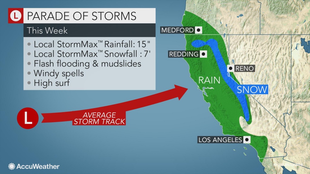 Californians To Face Relentless Wet, Snowy Weather Through The Week - Snow Level Map California