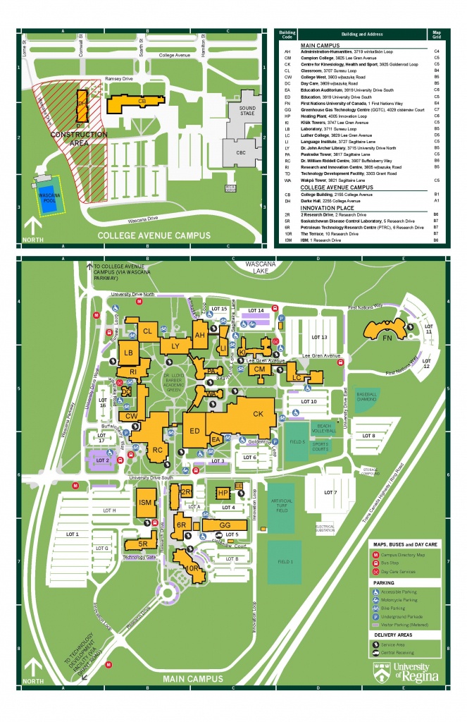 Campus Maps And Directions | Contact Us, University Of Regina - Uf Campus Map Printable