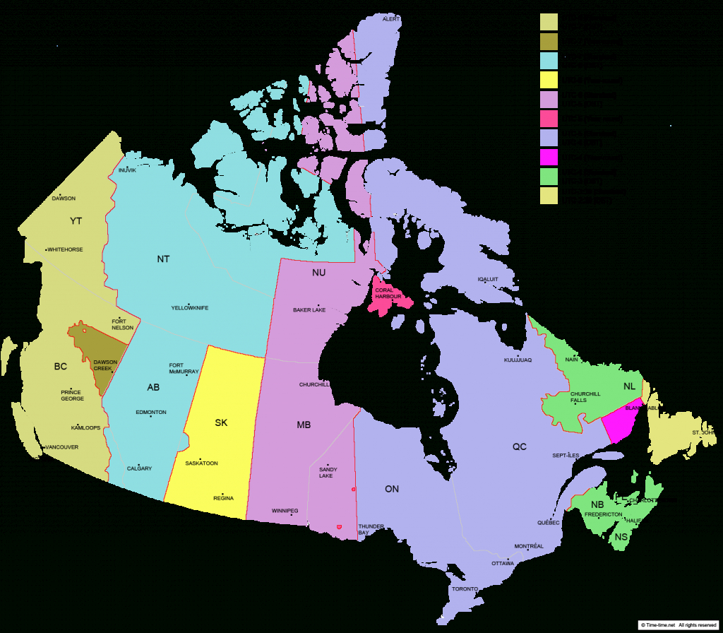 Canada Time Zone Map - With Provinces - With Cities - With Clock - Canada Time Zone Map Printable