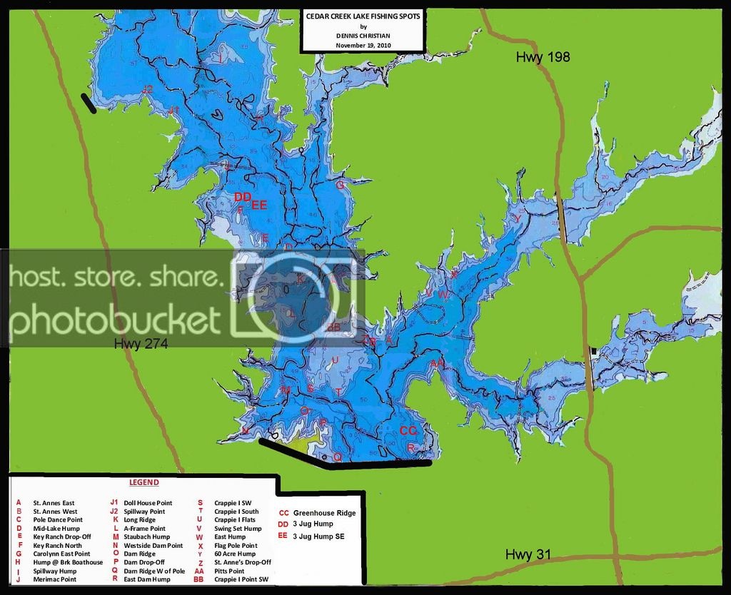 Cedar Creek Lake Map | Whites - Hybrids - Striper | Texas Fishing Forum - Cedar Creek Texas Map
