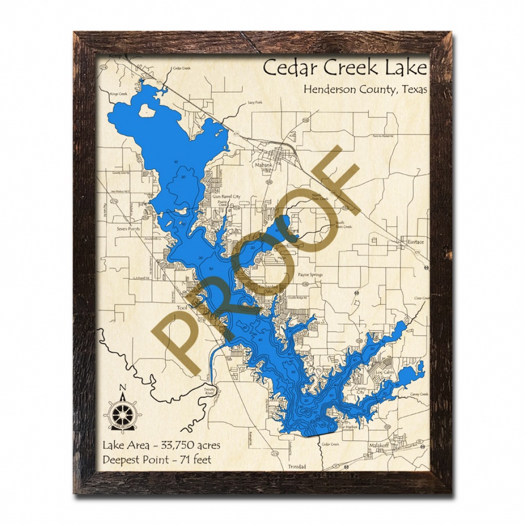 Cedar Creek Lake, Texas 3D Wooden Map | Framed Topographic Wood Chart - Cedar Creek Texas Map