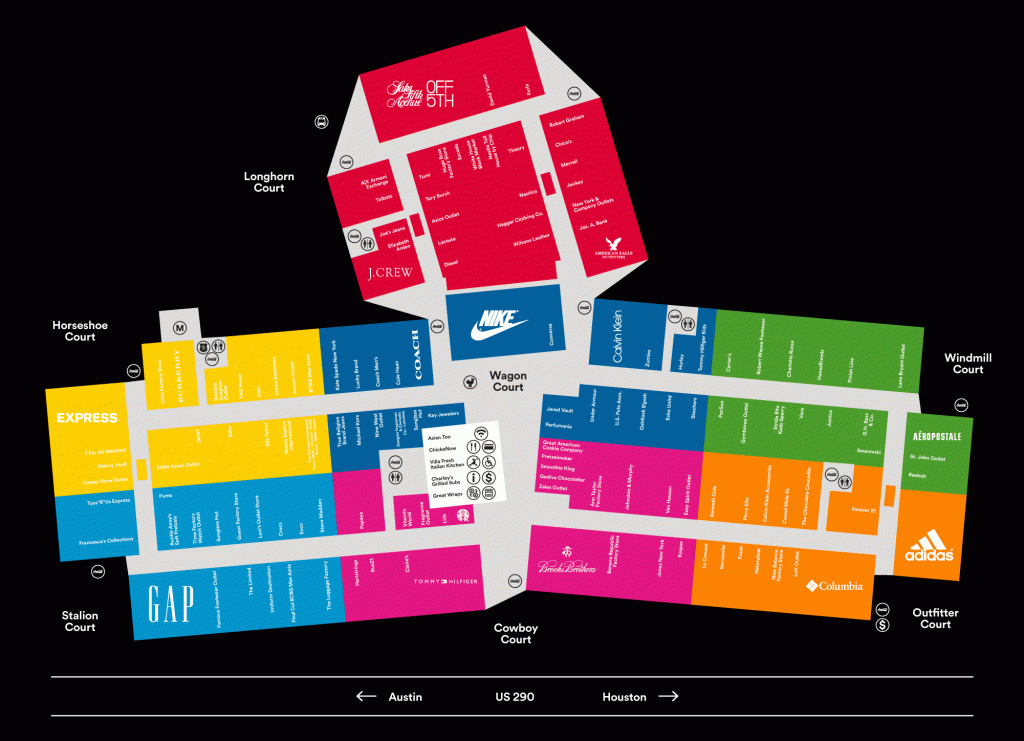 Center Map For Houston Premium Outlets® - A Shopping Center In - Allen Texas Outlet Mall Map
