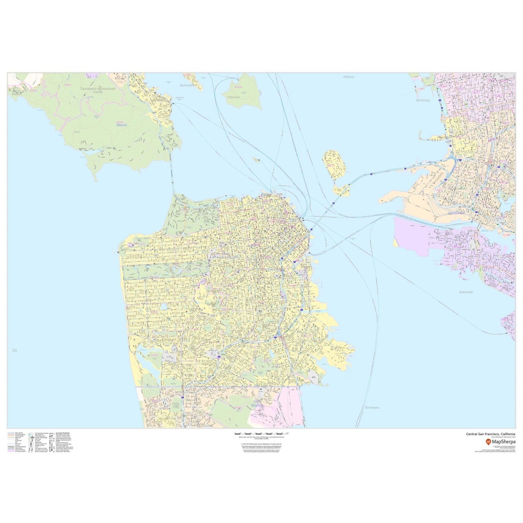 Central San Francisco, California - Landscape - The Map Shop - San Francisco California Map