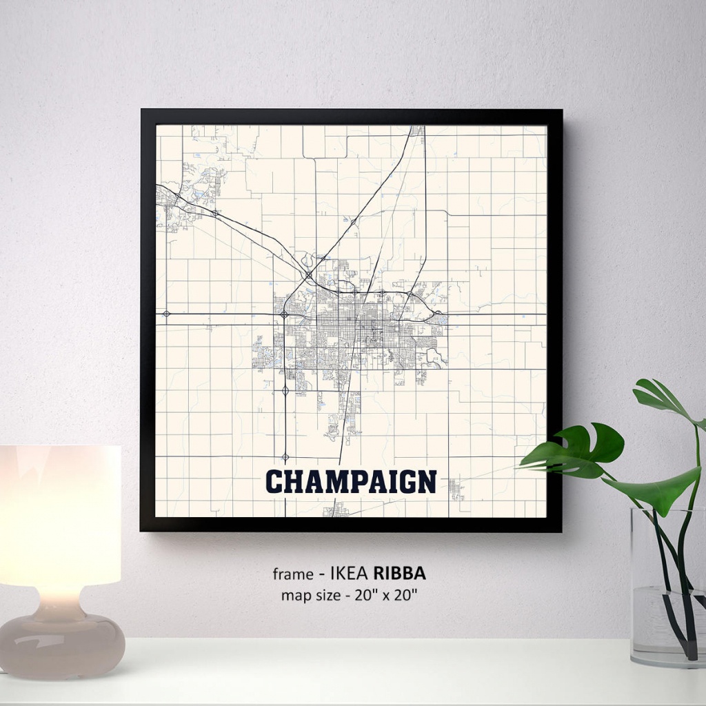 Champaign Illinois Map Print Champaign Square Map Poster | Etsy - Printable Map Of Champaign Il