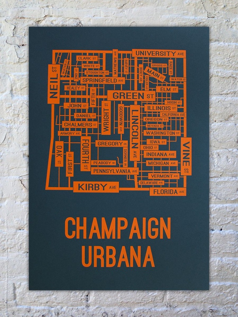 Champaign Urbana, Illinois Street Map Print | Our New House - Printable Map Of Champaign Il
