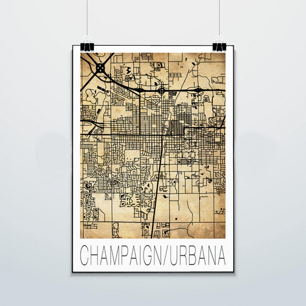 Champaign Urbana Map Print Poster Street Map Illini | Etsy - Printable Map Of Champaign Il