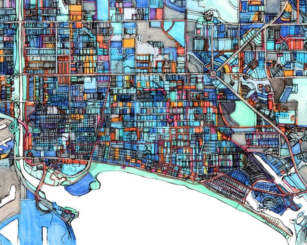 City Travel Print –City Neighborhood Print Of Long Beach Ca - Printable Map Of Long Beach Ca