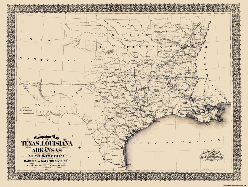 Civil War Map - Texas, Louisiana, &amp;amp; Arkansas 1871 - Civil War In Texas Map