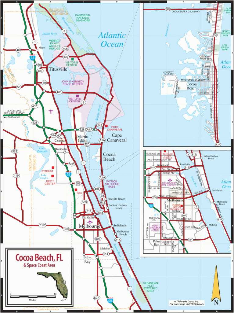 Cocoa Beach &amp;amp; Florida Space Coast Map - Florida Coast Map