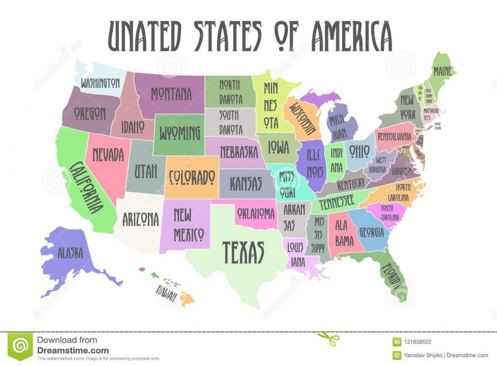 Colored Poster Map Of United States Of America With State Names - Printable Map Of The United States With State Names