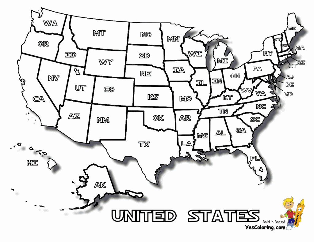 Coloring Page Of United States Map With States Names At Yescoloring - Free Printable Labeled Map Of The United States