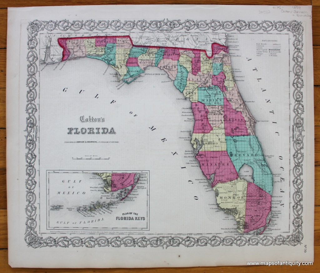 Colton&amp;#039;s Florida *****sold***** - Antique Maps And Charts – Original - Florida Maps For Sale