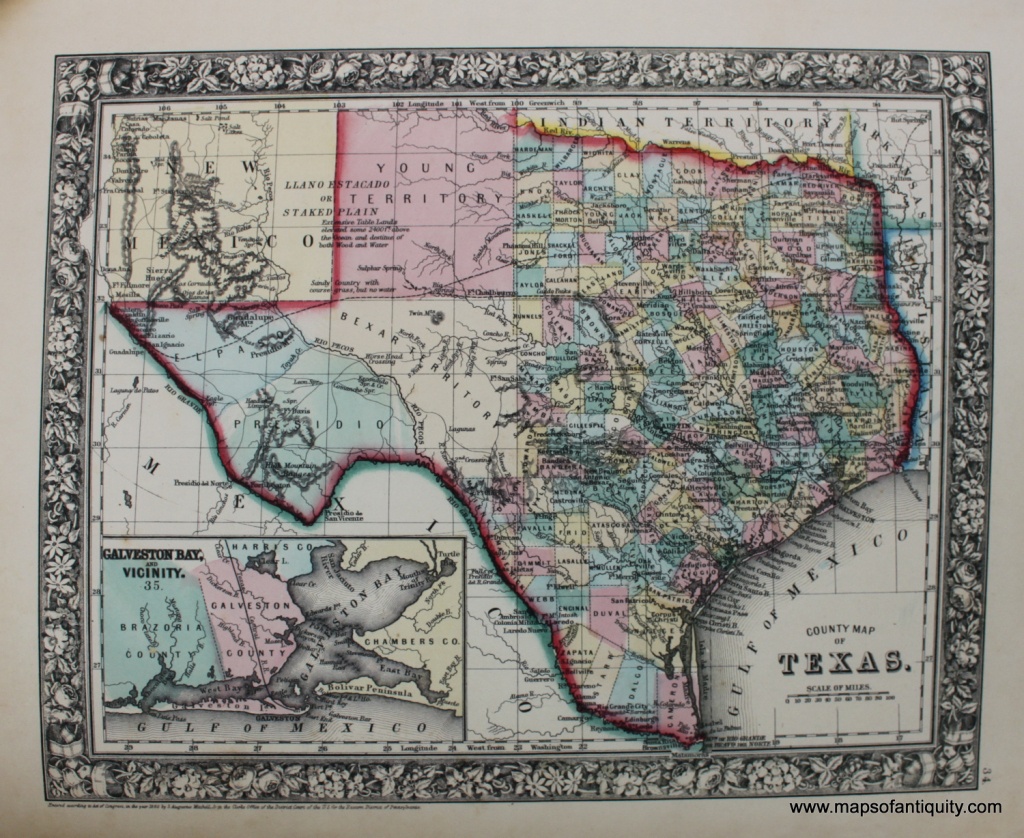 County Map Of Texas - Reproduction - Antique Maps And Charts - Antique Texas Map Reproductions