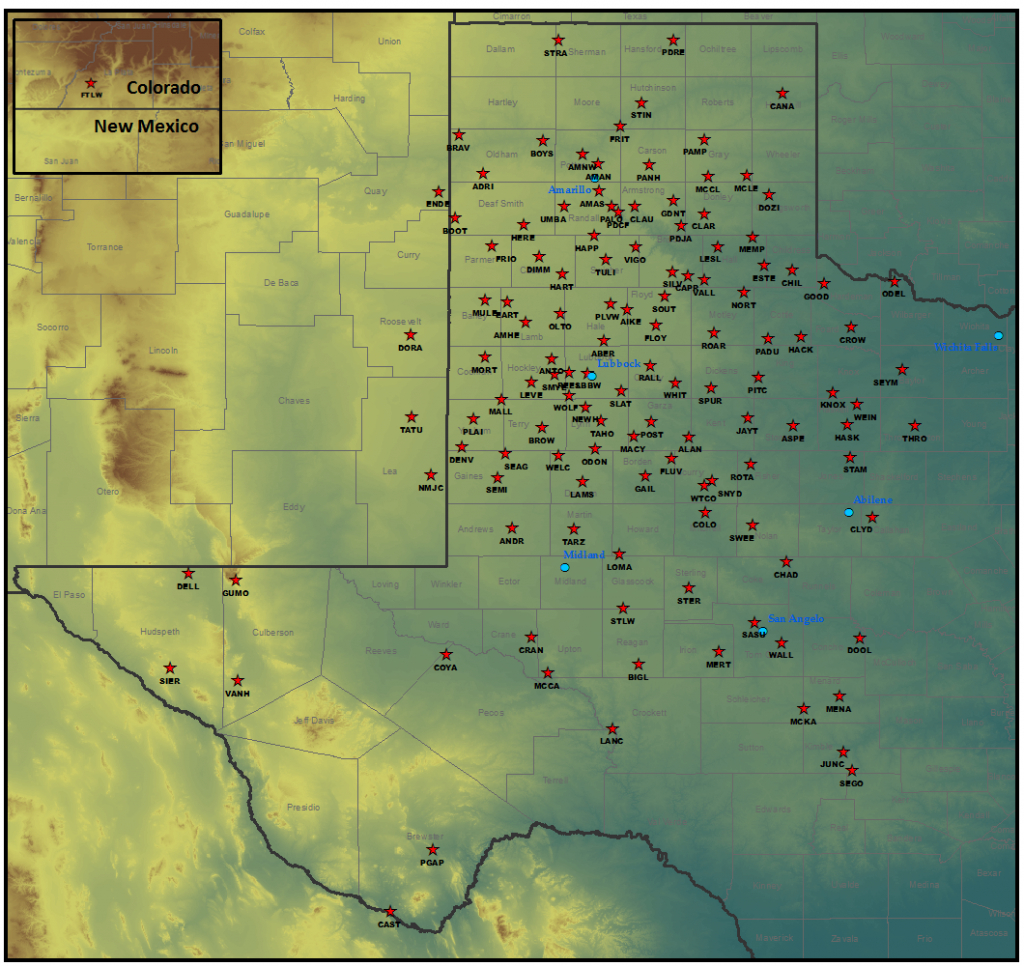 Current Soil Observations - West Texas Mesonet - Fritch Texas Map