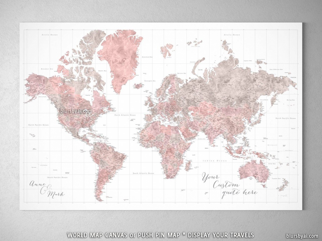 Custom Large &amp;amp; Highly Detailed World Map Canvas Print Or Push Pin - Detailed World Map Printable